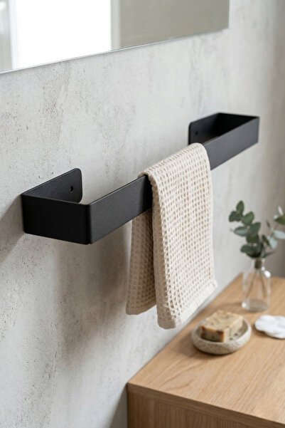 wiesmann Mat Siyah Yapışkanlı Havlu Askısı Havluluk Banyo Mutfak Havlu Askısı