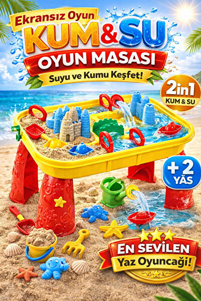 Sayıcı Kids Kum ve Su Oyun Masası 2in1 Eğitici Aktivite Masası Duyusal Oyun S...