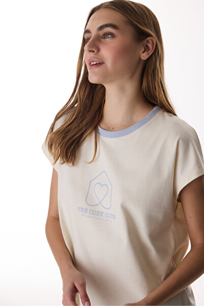 Penti Top de pijama tip tricou Cozy Club bej deschis, pachet de bumbac