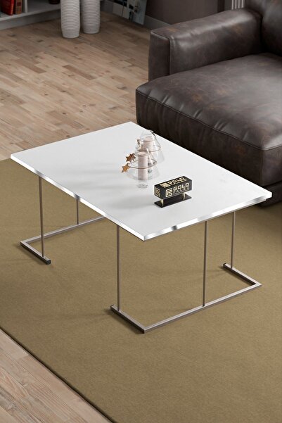 GOLDFALEZ Orta Sehpa Solo Gümüş Beyaz