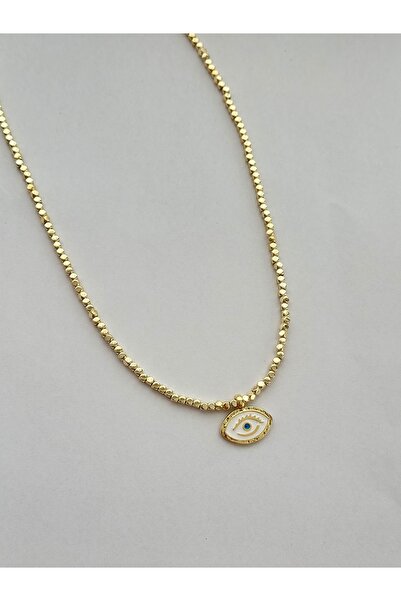 mibrillo Gold Cube Bead Eye Pendant Summer Trend Necklace