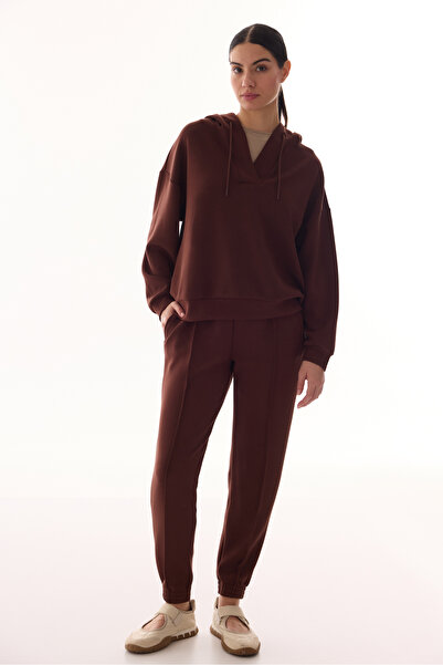 Penti Brown V-Neck Oversized Hooded Sweatshirt