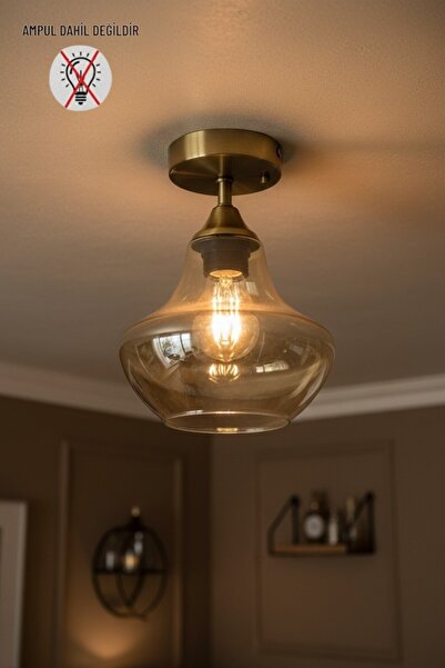 Bamyum Melk Cam Bal Rengi Tekli Piramit Plafonyer Başlık Retro Restoran Salon...