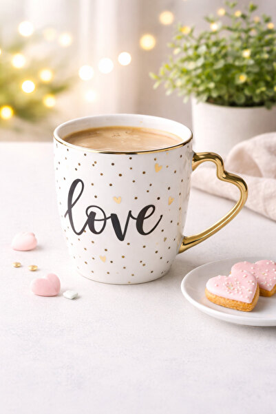 Tohana Love Porselen Kupa Gold Kulplu 360ml