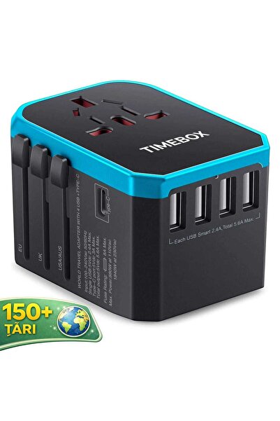 Timebox Adaptor încărcător universal de călătorie 4 x USB 1 Tip-C pentru SUA,...