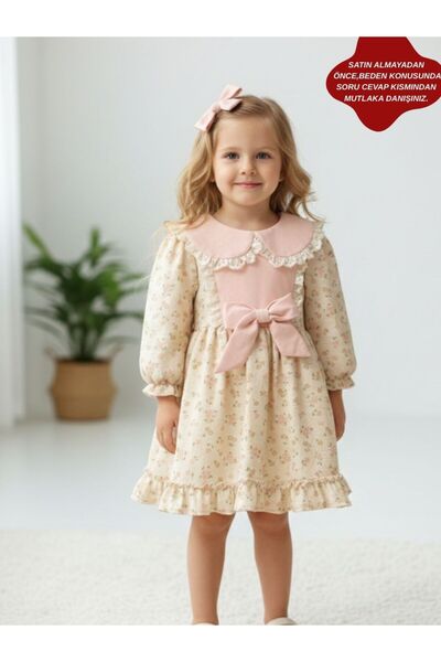 aysskids فستان سانابيل للفتيات بأكمام طويلة وياقة دانتيل مع تنورة مكشكشة، منا...