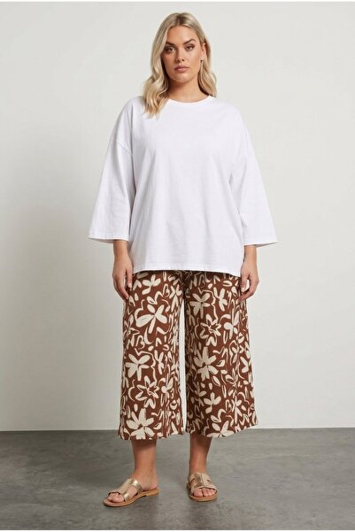 Stil Diva Pantaloni capri cu model de flori de mărime mare, cu buzunare și ta...