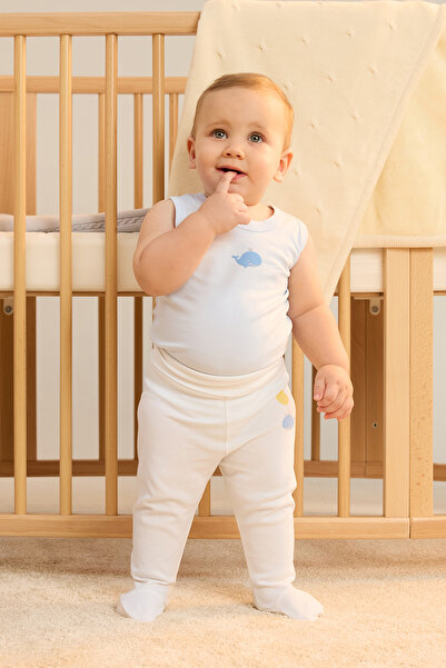 Minycenter Men's Whale Patterned 2-Piece Booties with Booties for Newborn-9 M...