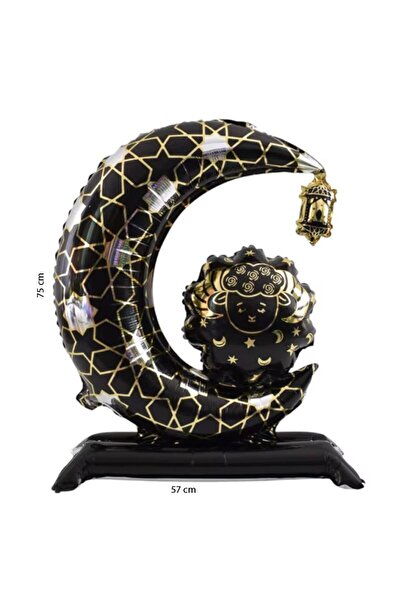 partidolu Black Color Standing Ramadan Moon Star Oil Lamp Themed Foil Balloon...