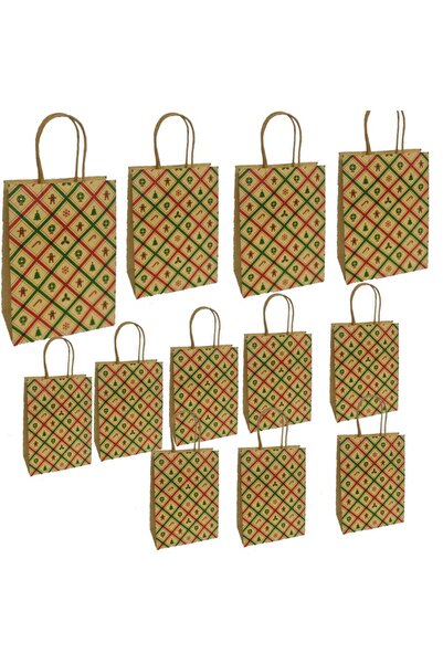 partidolu Kraft Christmas Gift Bag with Handle 21X15 cm 12 Pieces Christmas F...