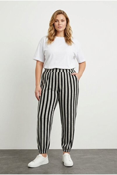 Stil Diva Mărime mare, cu talie și picior elastici cu dungi cu buzunare visco...