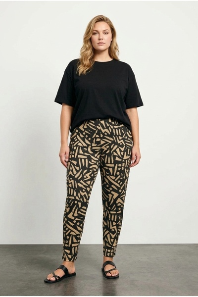 Stil Diva Pantaloni subțiri cu imprimeu, cu talie elastică, cu picioare îngus...