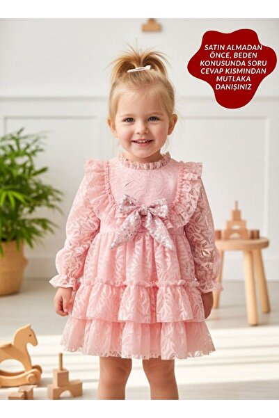 aysskids CLEO Devojčica, roza, bež, crvena Čipka detaljna haljina dugih rukav...