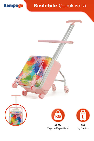 Zampago Cheerful Çocuk Valizi– Binilebilir, Düşme Engelleyici