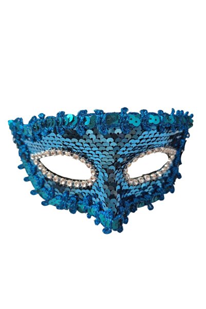 partidolu قناع حفلات مزين بالترتر باللون الأزرق مع خلفية مطاطية فاخرة قطعة واحدة