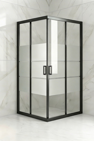 Durul Duşakabin Kare 5mm Siyah Kumlama Box Desen Cam H190 Cm