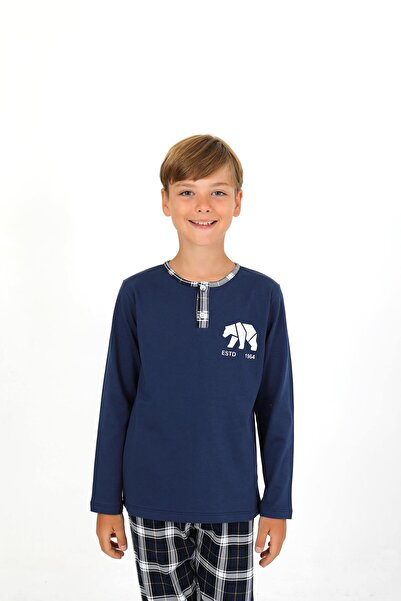 vitmo طقم بيجامة للأولاد بأكمام طويلة من القطن 100% مع تفاصيل الأزرار من إيفرست