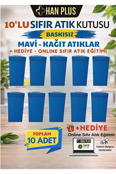 HAN PLUS Geri Dönüşüm Kutusu Seti 10 Adet BASKISIZ Sıfır Atık Kutusu (MAVİ) +...