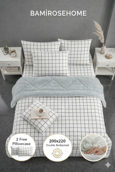 BAMİROSE Diamond Luxury Wellsoft Double-Sided Quilt + Pillowcase, Sleeping, D...