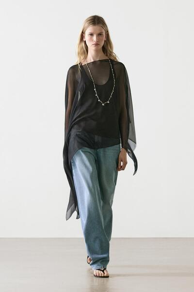 Massimo Dutti Asimetrik kesim ipek pelerin