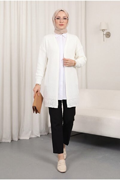 Modamorfo Fusta cu model tricotaj cu aspect dantelat Cardigan -ecru