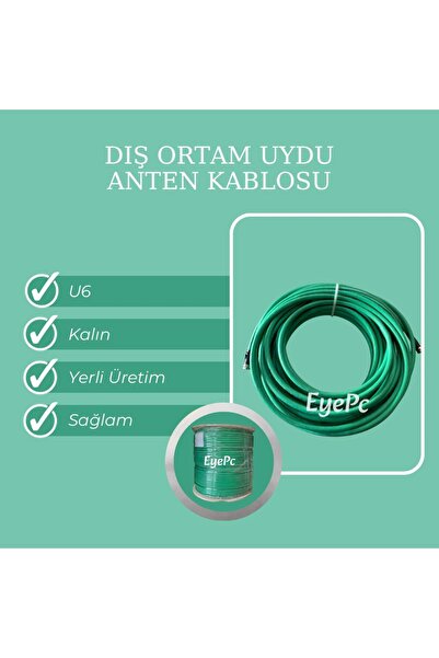 NcpLine Yeşil Anten Kablosu Rg 6 U4 64 Telli 25 Metre Hazır F Konnektörlü Tak...