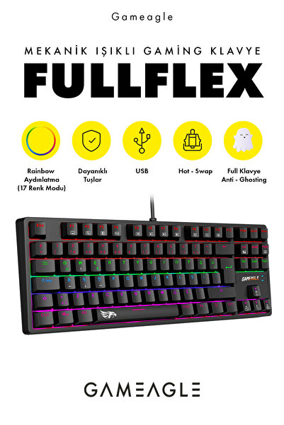 gameagle FullFlex Rainbow Kablolu TR Layout Mekanik Oyuncu Klavyesi