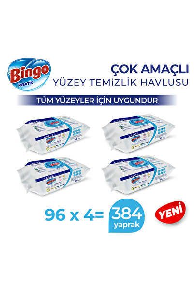 Bingo Yüzey Temizlik Havlusu Large Beyaz Sabun 96x4 (384 YAPRAK)