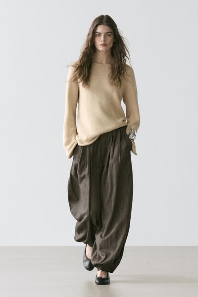 Massimo Dutti Çizgili dökümlü balon fit pantolon