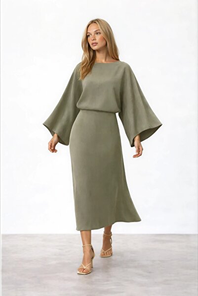 VAGGON قصة مريحة فستان بأكمام طويلة