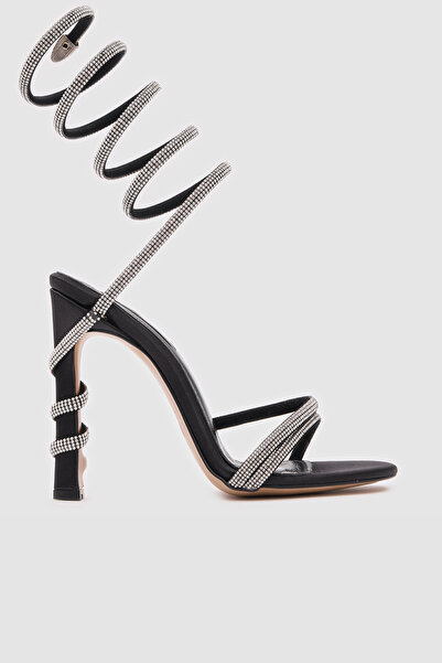 TOGO Siyah Saten Taşlı Kadın Abiye Ayakkabı [060239]