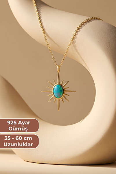 ZOLESSA Kadın Firuze Taşlı Kutup Yıldızı Yol Gösterici Kolye 14 Ayar Altın Ka...