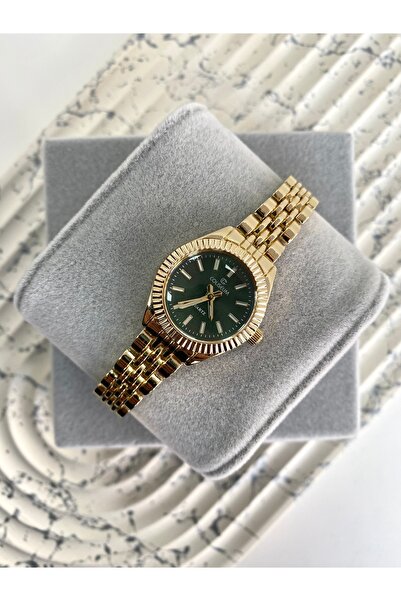 Coliseum Minimal Yuvarlak Klasik İçi Yeşil Gold Kadın Kol Saati