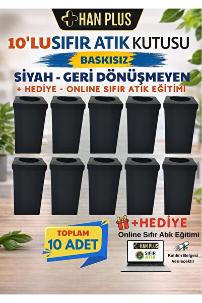 HAN PLUS Geri Dönüşüm Kutusu Seti 10 Adet BASKISIZ Sıfır Atık Kutusu (SİYAH) ...