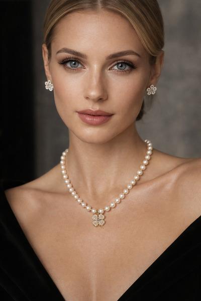 Solare Accessories Premium Gerçek İnci & Altın Kaplama Yonca Uçlu Kolye