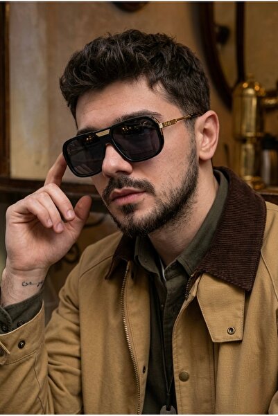 Chunky Frame Esfa Romance Unisex Gold Black Square Sunglasses