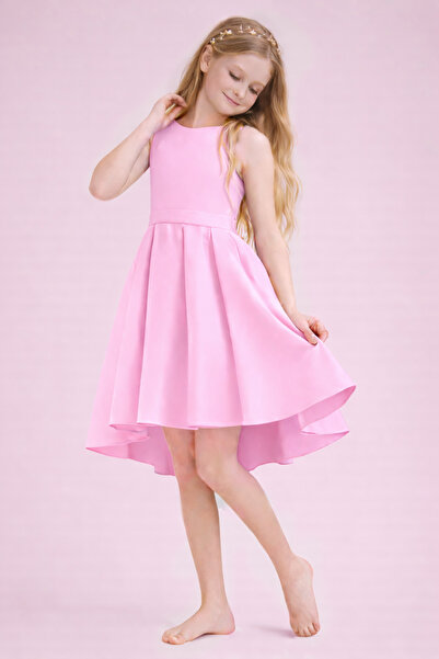 nsmkidslife Kız Çocuk Pembe  Zarif Kısa Asimetrik Elbise