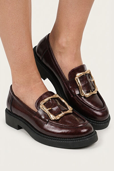 GRADA Γυναικεία Loafer Παπούτσια από Γνήσιο Δερμάτινο Μπορντό Λουστρίνι, Παπο...