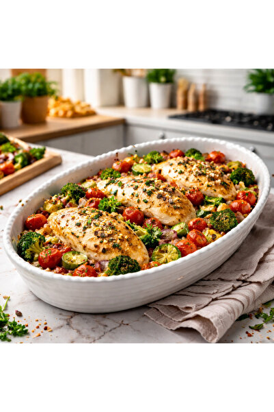 esdekor Seramik Beyaz Fırın Kabı 31x19x4 cm Oval Sunum ve Pişirme Kabı 1 Adet