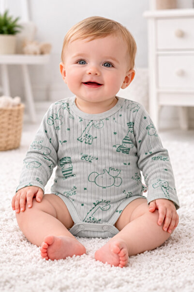 BABY TOO TEXTİLE بدلة أطفال بأكمام طويلة وأزرار كبس، مصنوعة من القطن بنسبة 100%