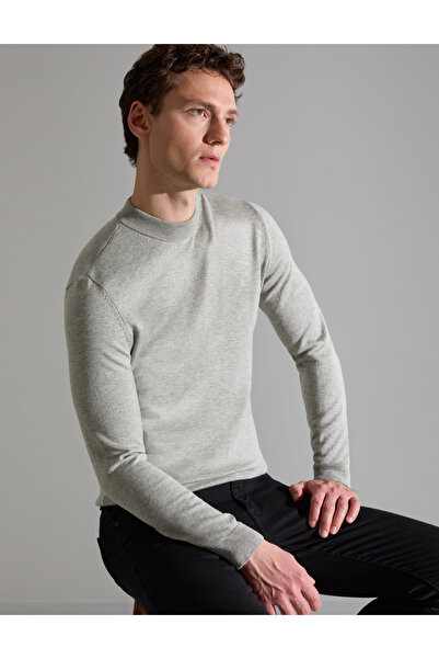 Pierre Cardin Світло-сірий меланжевий светр Slim Fit з чвертькоміром, базовий...