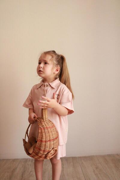 Oh La La Koala For Little Ones Leaf Embroidered Polo Neck Shorts Suit