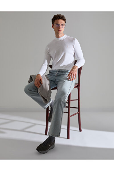 Pierre Cardin Ecru Slim Fit Quarter Collar Basic Knitwear Sweater 50314188-Vr019