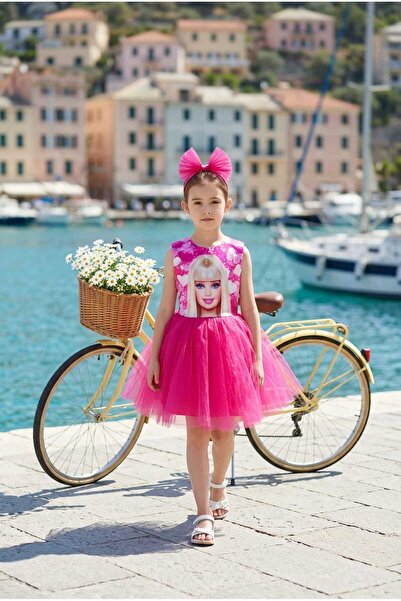 Barbie Fuşya Baskılı Taçlı Barbi Tütü Elbise