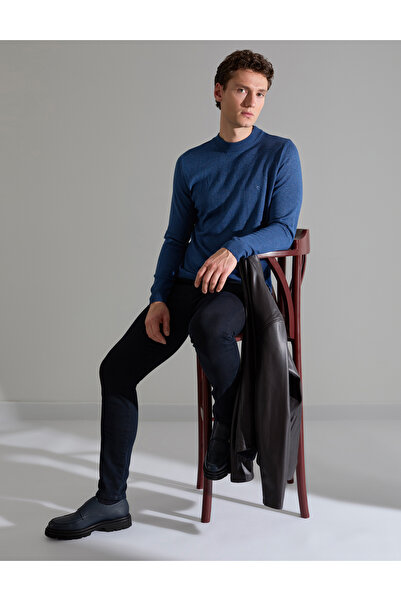 Pierre Cardin Pulover din tricotaj de bază cu guler sfert, slim fit, Indigo M...