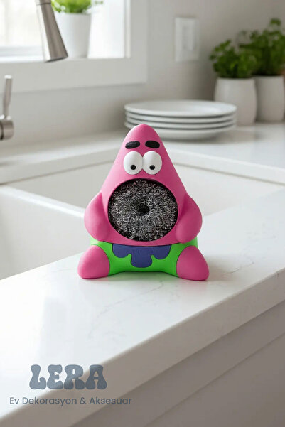 DECOROMA Patrick Figürlü Tezgah Üstü Bulaşık Teli Düzenleyici – Eğlenceli Mut...