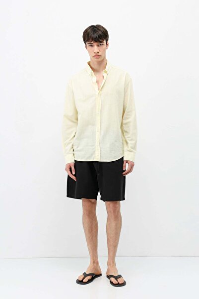 VAMOSCLO Basic Oversize Pamuk Keten Gömlek Sarı