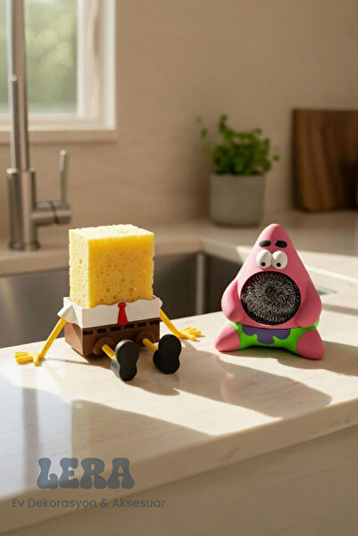 DECOROMA Sünger Bob ve Patrick Figürlü Tezgah Üstü Mutfak Düzenleyici Seti – ...