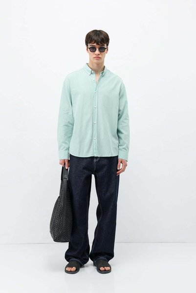 VAMOSCLO Basic Oversize Cotton Linen Shirt Mint