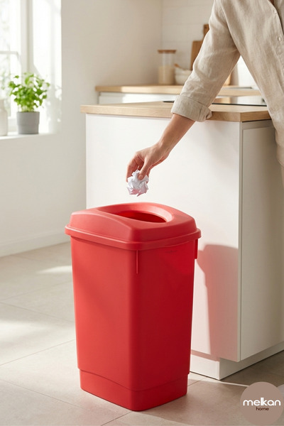 Melkan Home Coș de gunoi roșu pentru baie Coș de gunoi de 27 litri Coș de gun...
